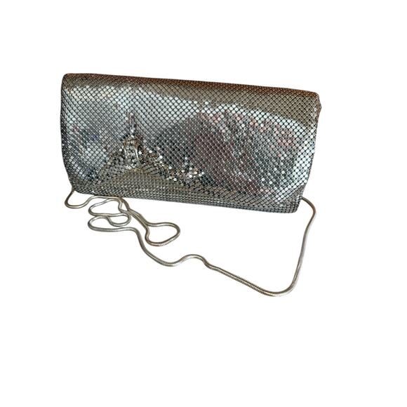 Vintage Metallic Silver Mesh Convertible Clutch Shoulder Bag - Picture 4 of 5